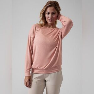 Athleta Mindful Pullover Sweatshirt Oversized Lightweight Crew Long S Blush Pink